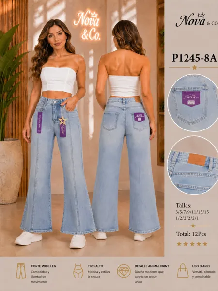 Jeans Wide Leg Tiro Alto