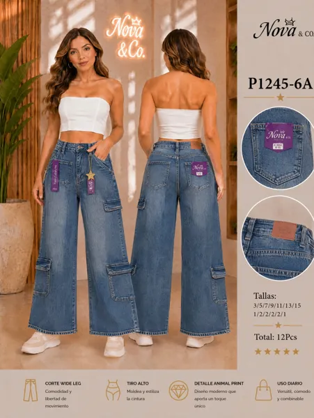 Jean cargo de corte ancho para mujer