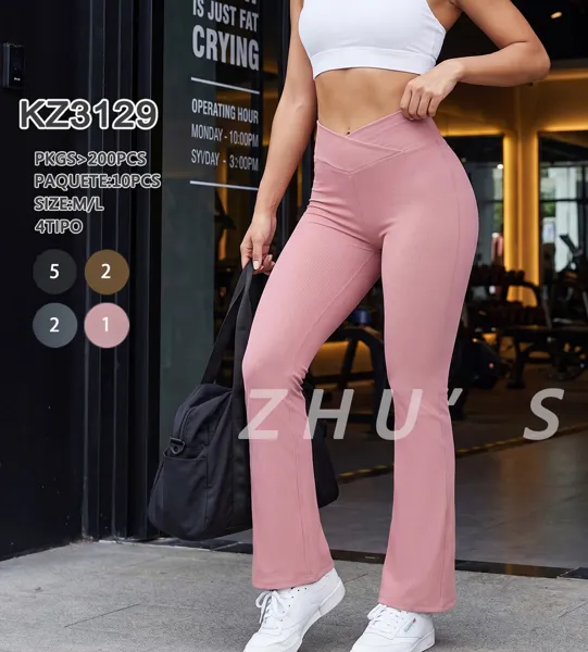Pantalón deportivo acanalado de campana con cintura cruzada