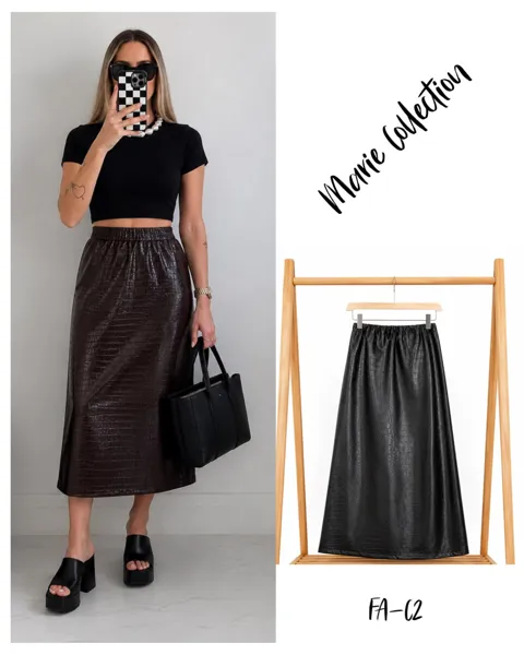Falda midi con textura de cocodrilo