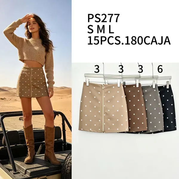 Minifalda con cremallera frontal y lunares