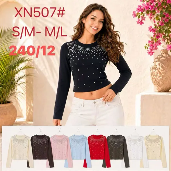 Blusa de manga larga con detalles brillantes