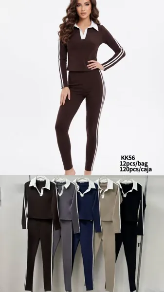 Conjunto de top de manga larga con cuello y leggings