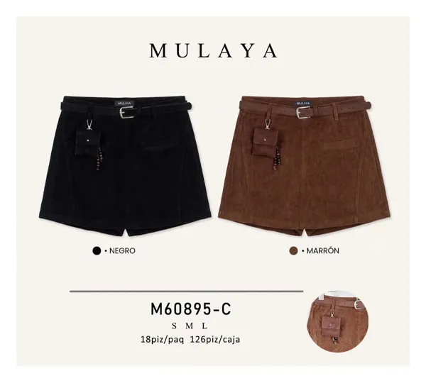 Shorts de pana con cinturón y mini-bolso