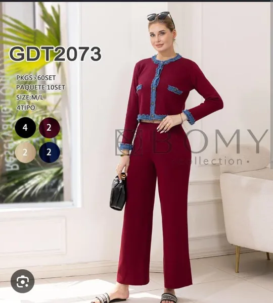 Conjunto de cárdigan cropped y pantalón de pierna ancha