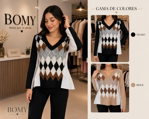 Suéter con cuello en V y estampado argyle