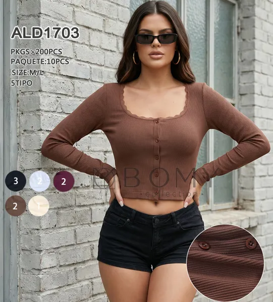 Crop Top Acanalado de Manga Larga