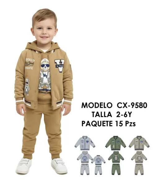 Conjunto de sudadera con cierre y pantalón para niño