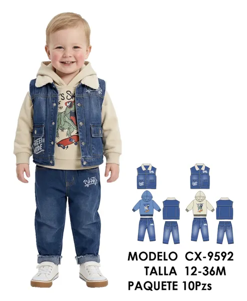 Conjunto con chaleco de mezclilla para niño