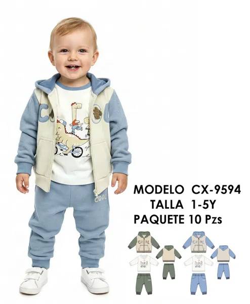 Conjunto de chaleco, sudadera y pantalón para niño