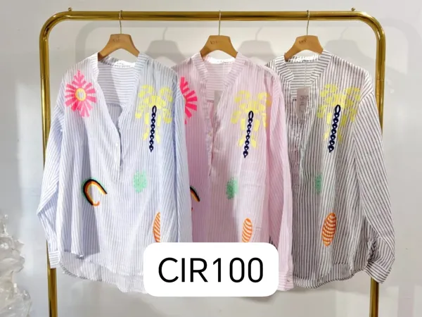 Blusa de manga larga rayada con bordados