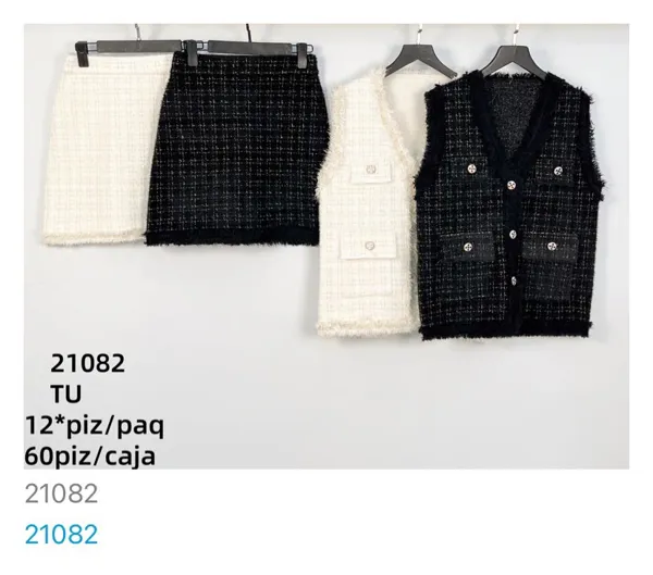 Conjunto de falda y chaleco de tweed