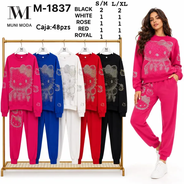 Conjunto de Sudadera y Pantalón Hello Kitty con pedrería para mujer