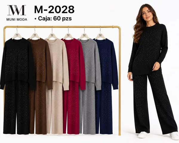 Conjunto de suéter y pantalón con pedrería