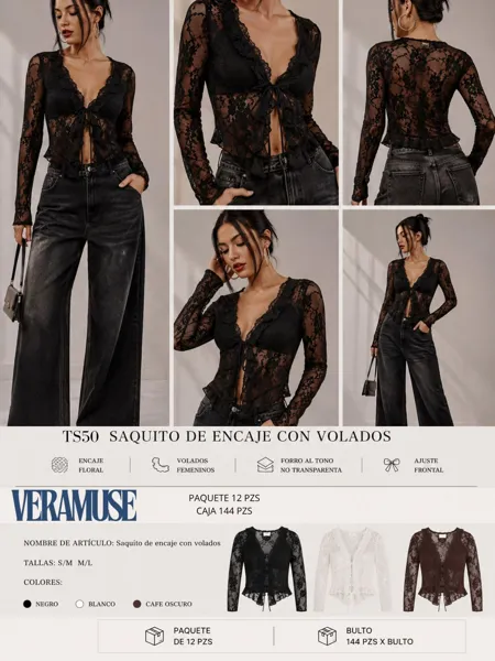 Blusa de encaje con volados