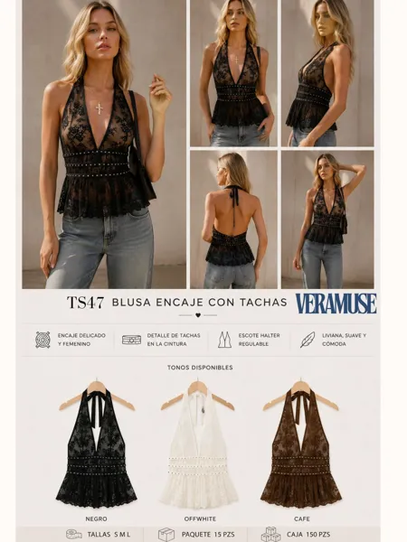 Blusa encaje con tachas