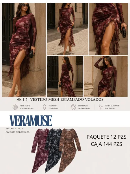 Vestido Mesh Estampado Volados