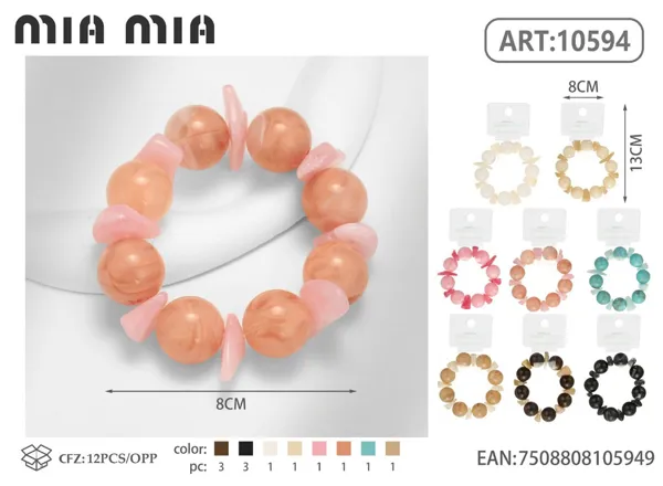 Pulsera de cuentas redondas de acrílico