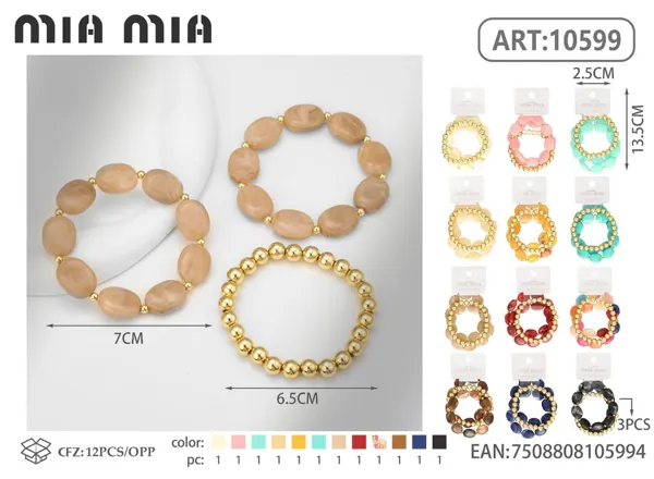 Pulsera de cuentas de 8mm con cuentas planas (3 pzas)