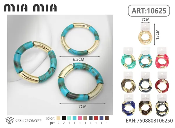 Pulsera de tubo curvo grueso y fino color sólido (3 pzas)