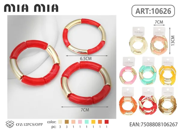 Pulsera de tubo curvo grueso y fino translúcida (3 pzas)