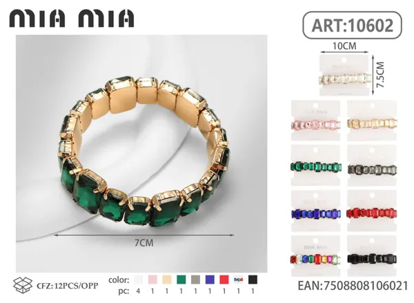 Pulsera de aleación con cristales rectangulares grandes y chicos