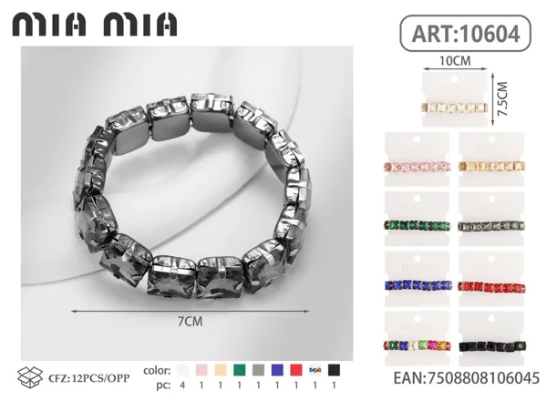 Pulsera de aleación con cristales cuadrados