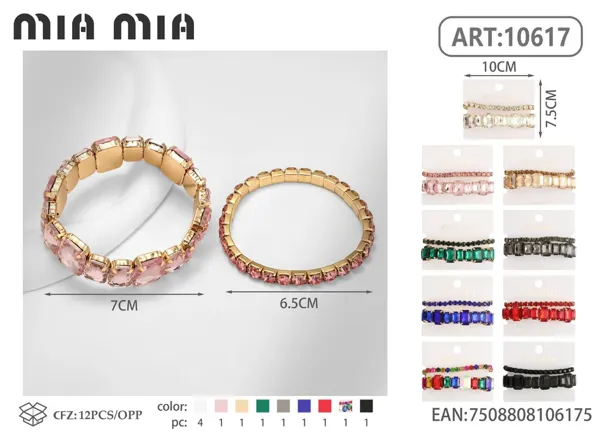 Pulsera de aleación con cristales rectangulares (2 pzas)