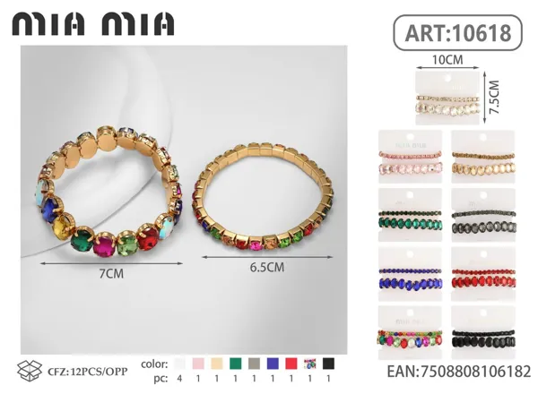 Pulsera de aleación con cristales ovalados (2 pzas)