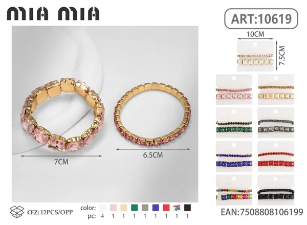 Pulsera de aleación con cristales cuadrados (2 pzas)