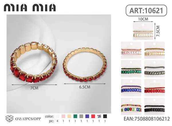 Pulsera de aleación con cristales rectangulares (2 pzas)