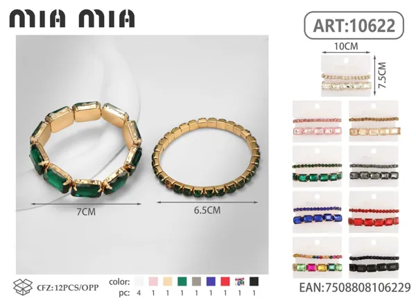 Pulsera de aleación con cristales rectangulares horizontales (2 pzas)