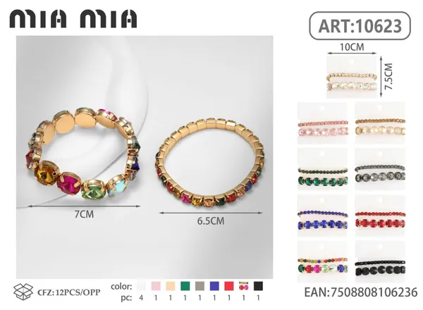 Pulsera de aleación con cristales redondos (2 pzas)