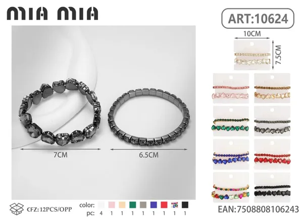 Pulsera de aleación con cristales de corazón (2 pzas)
