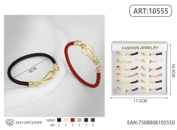 Pulsera de cuero y aleación con broche grande liso