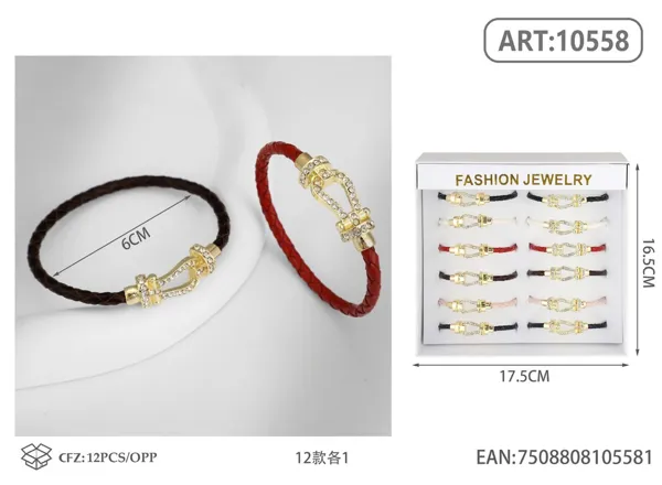 Pulsera de cuero y aleación con broche grande
