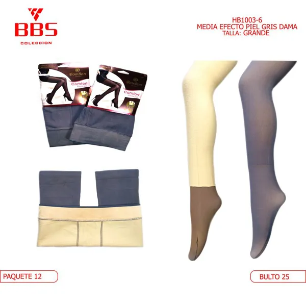 MEDIA EFECTO PIEL GRIS TALLA GRANDE