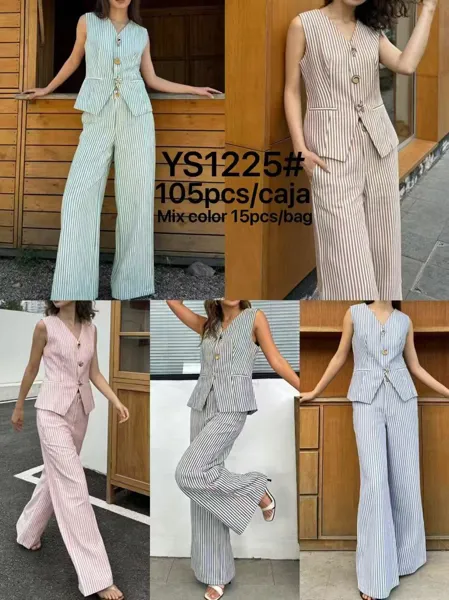 Conjunto de top de sisas y pantalón a rayas