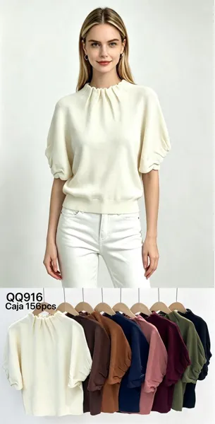 Blusa de manga corta con cuello fruncido