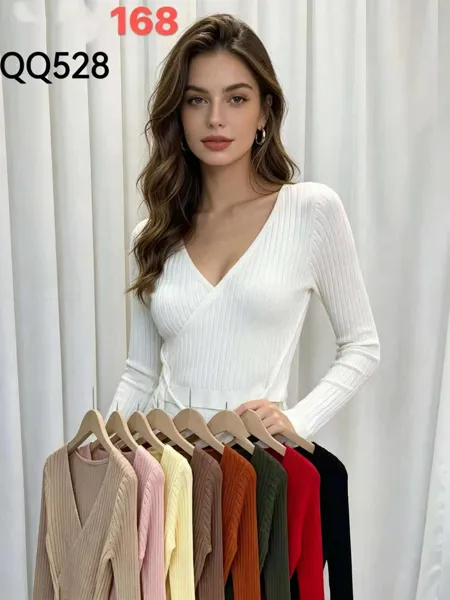 Blusa de manga larga cruzada de punto