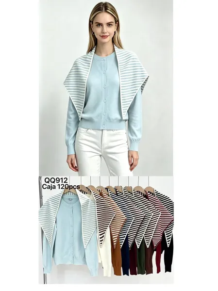 Cardigan con cuello a rayas