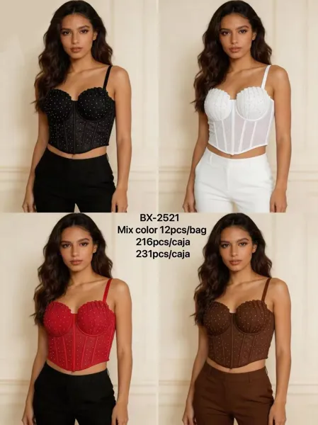 Corset crop top con perlas