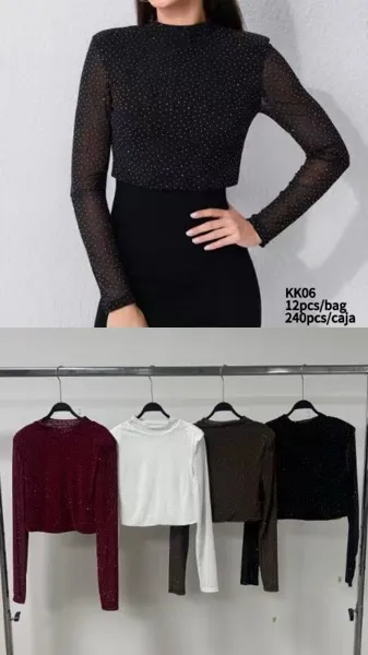 Top crop de manga larga con brillos