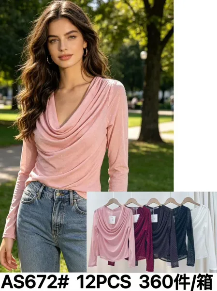 Blusa de manga larga con cuello desbocado
