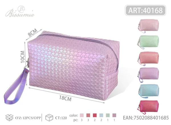 Bolso octagonal tejido en PU para maquillaje 18*10*8cm