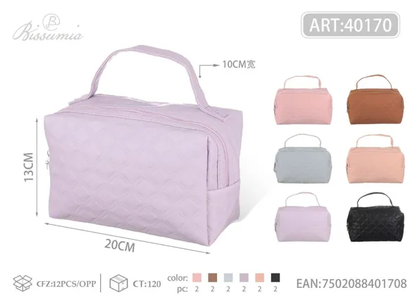 Bolso octagonal a cuadros con asa en PU para maquillaje 20*13*10cm