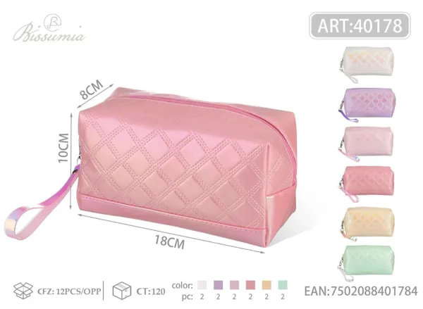 Bolso octagonal en PU con efecto láser para maquillaje 18*10*8cm