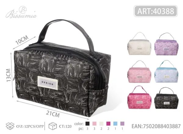 Bolso de maquillaje octagonal con asa y etiqueta de letras y estampado 21*10*13cm