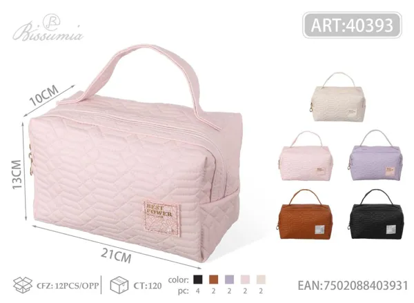 Bolso de maquillaje octagonal tejido a cuadros con asa 21*10*13cm