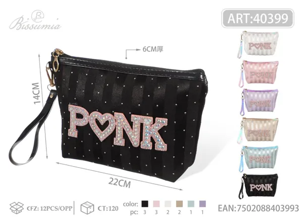 Bolso de maquillaje hexagonal con letras y cristales 22*14*6cm